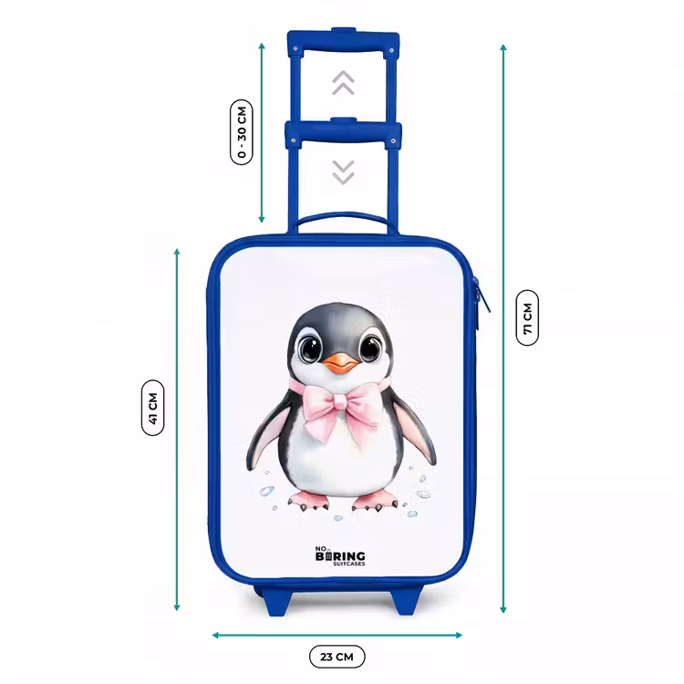Kinderkoffer - Blauw - Pinguïn met roze strik en ijsdruppels — 6