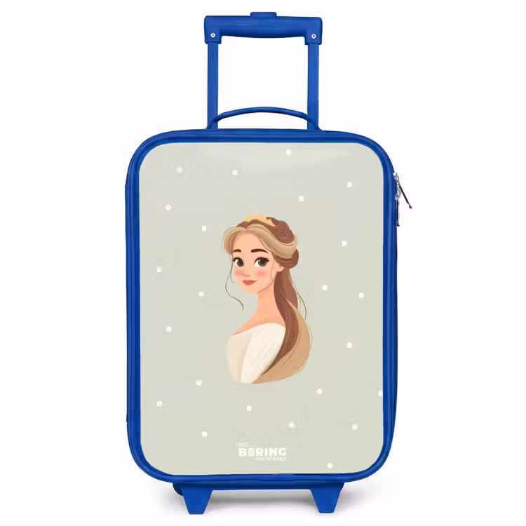 Kinderkoffer - Blauw - Prinses met tiara op groene stippenachtergrond — 1