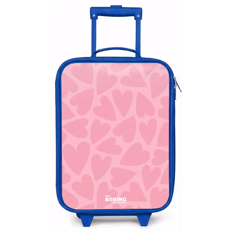 Kinderkoffer - Blauw - Roze hartjes patroon — 1