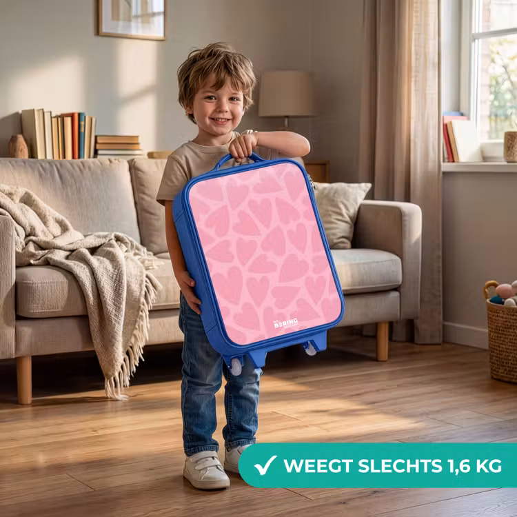 Kinderkoffer - Blauw - Roze hartjes patroon — 2