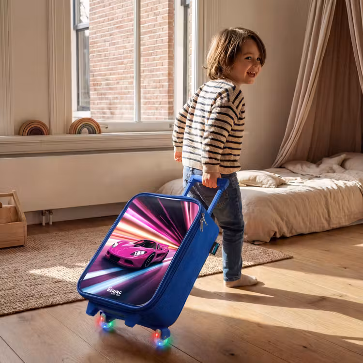 Kinderkoffer - Blauw - Roze raceauto flitst door neonlicht — 3