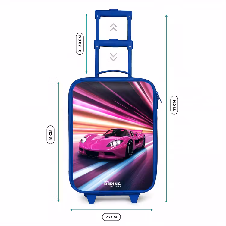Kinderkoffer - Blauw - Roze raceauto flitst door neonlicht — 6