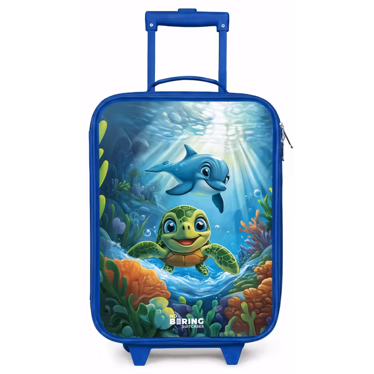 Kinderkoffer - Blauw - Schildpad en dolfijn in blauwe oceaan — 1