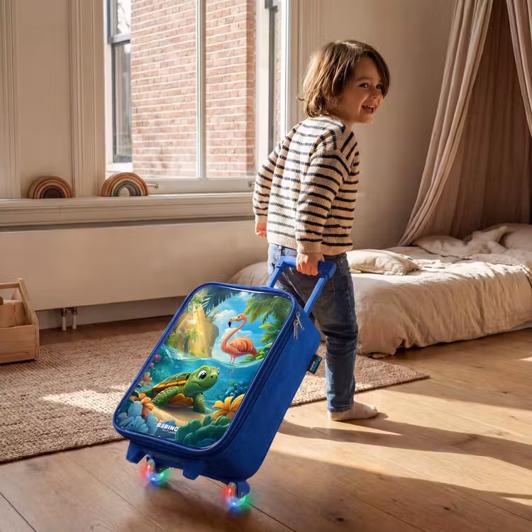 Kinderkoffer - Blauw - Schildpad in tropisch water met flamingo — 3