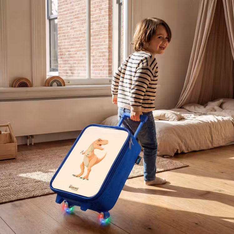 Kinderkoffer - Blauw - T-rex dino in oranje kleuren — 3