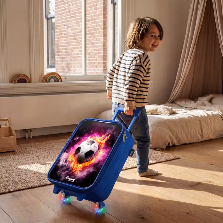 Kinderkoffer - Blauw - Voetbal in roze vuur explosie — 3