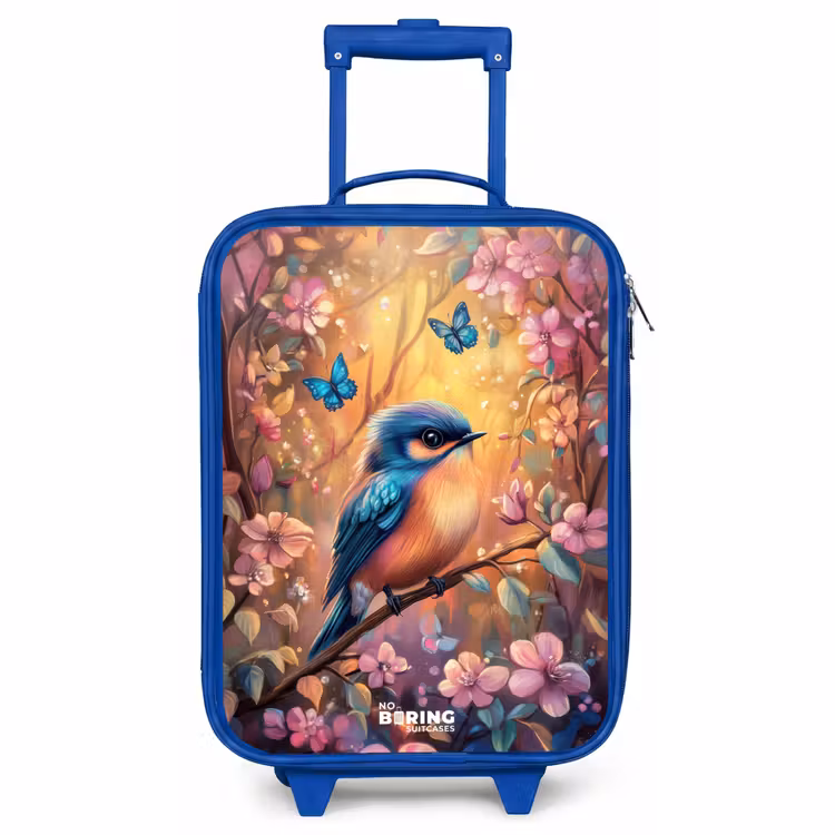 Kinderkoffer - Blauw - Vogel met vlinders in kleurrijk bos. — 1