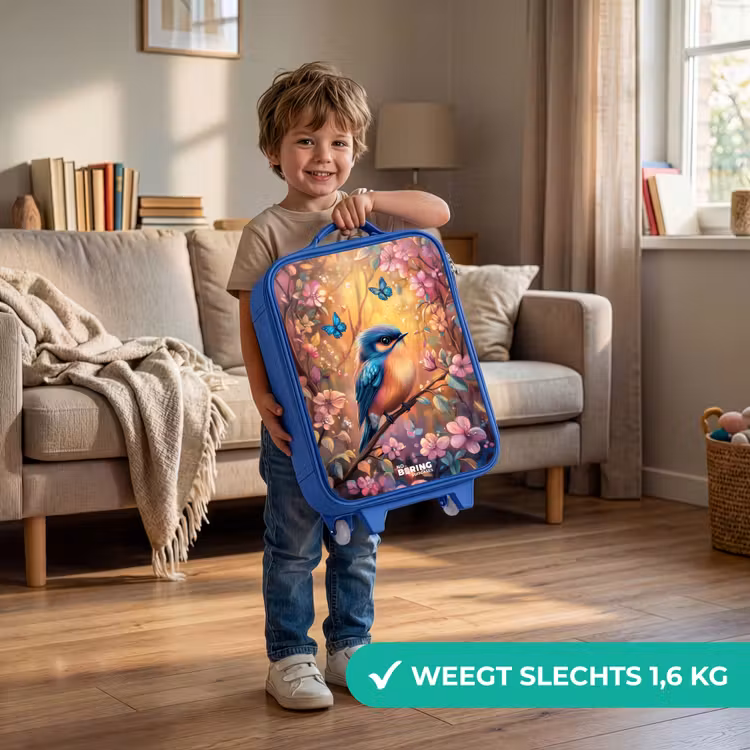 Kinderkoffer - Blauw - Vogel met vlinders in kleurrijk bos. — 2
