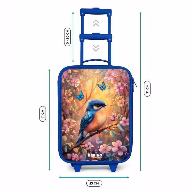 Kinderkoffer - Blauw - Vogel met vlinders in kleurrijk bos. — 6