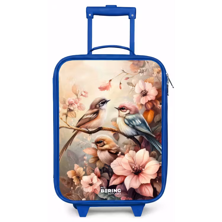 Kinderkoffer - Blauw - Vogels met roze bloemen — 1