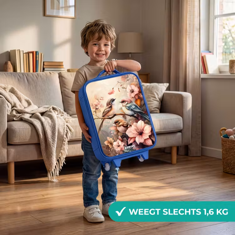 Kinderkoffer - Blauw - Vogels met roze bloemen — 2
