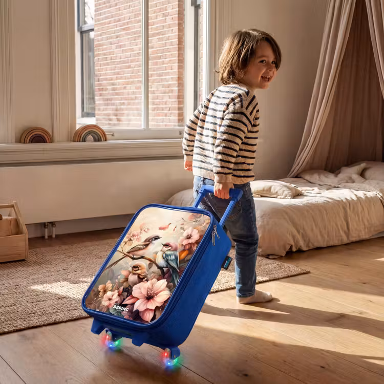 Kinderkoffer - Blauw - Vogels met roze bloemen — 3