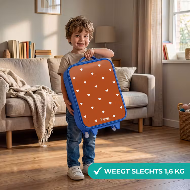 Kinderkoffer - Blauw - Wit hartjespatroon op oranje bruine achtergrond — 2