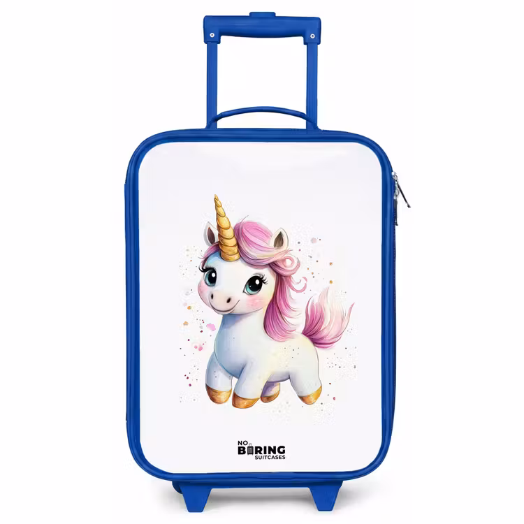 Kinderkoffer - Blauw - Witte eenhoorn met roze manen — 1