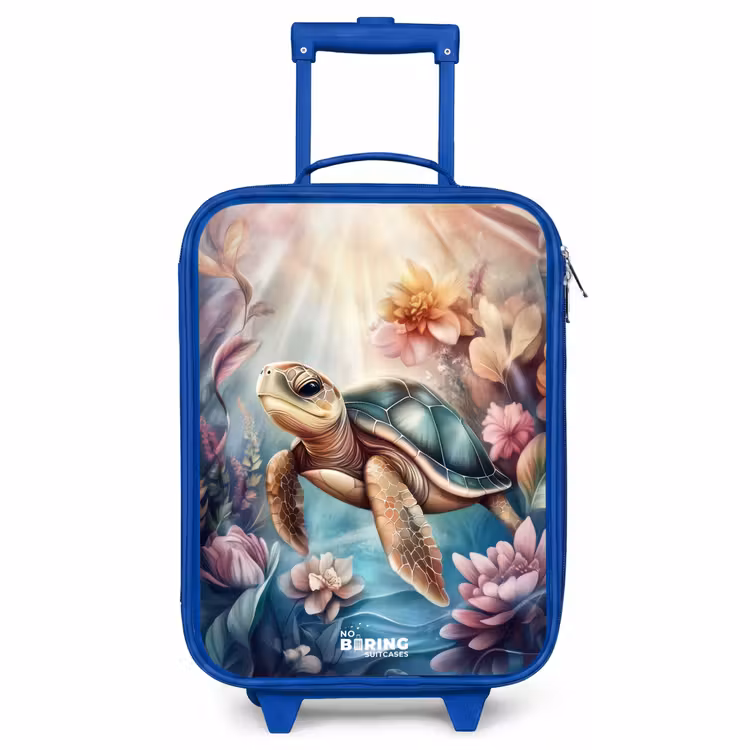 Kinderkoffer - Blauw - Zeeschildpad tussen bloemen onder water — 1