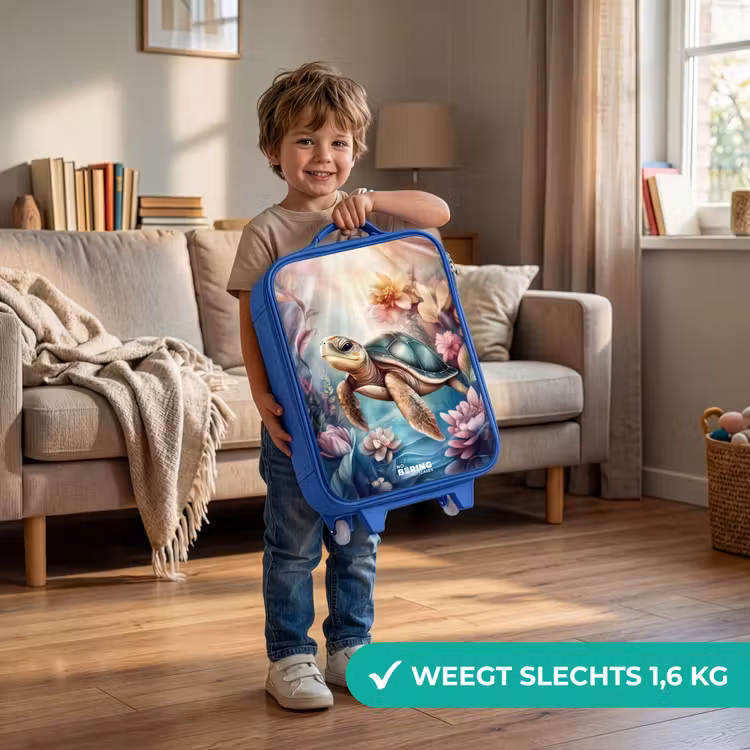 Kinderkoffer - Blauw - Zeeschildpad tussen bloemen onder water — 2