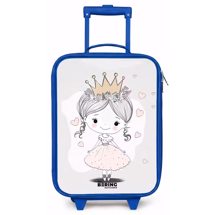 Kinderkoffer - Blauw - Prinses met kroon en roze hartjes — 1