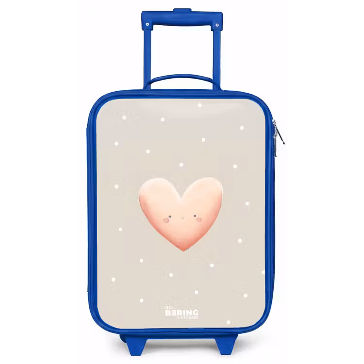 Kinderkoffer - Blauw - Roze hart omringd door beige stippen — 1