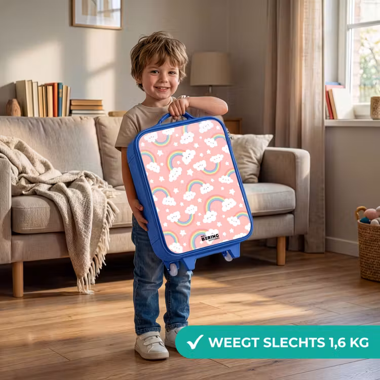 Kinderkoffer - Blauw - Roze met regenboog patroon — 2