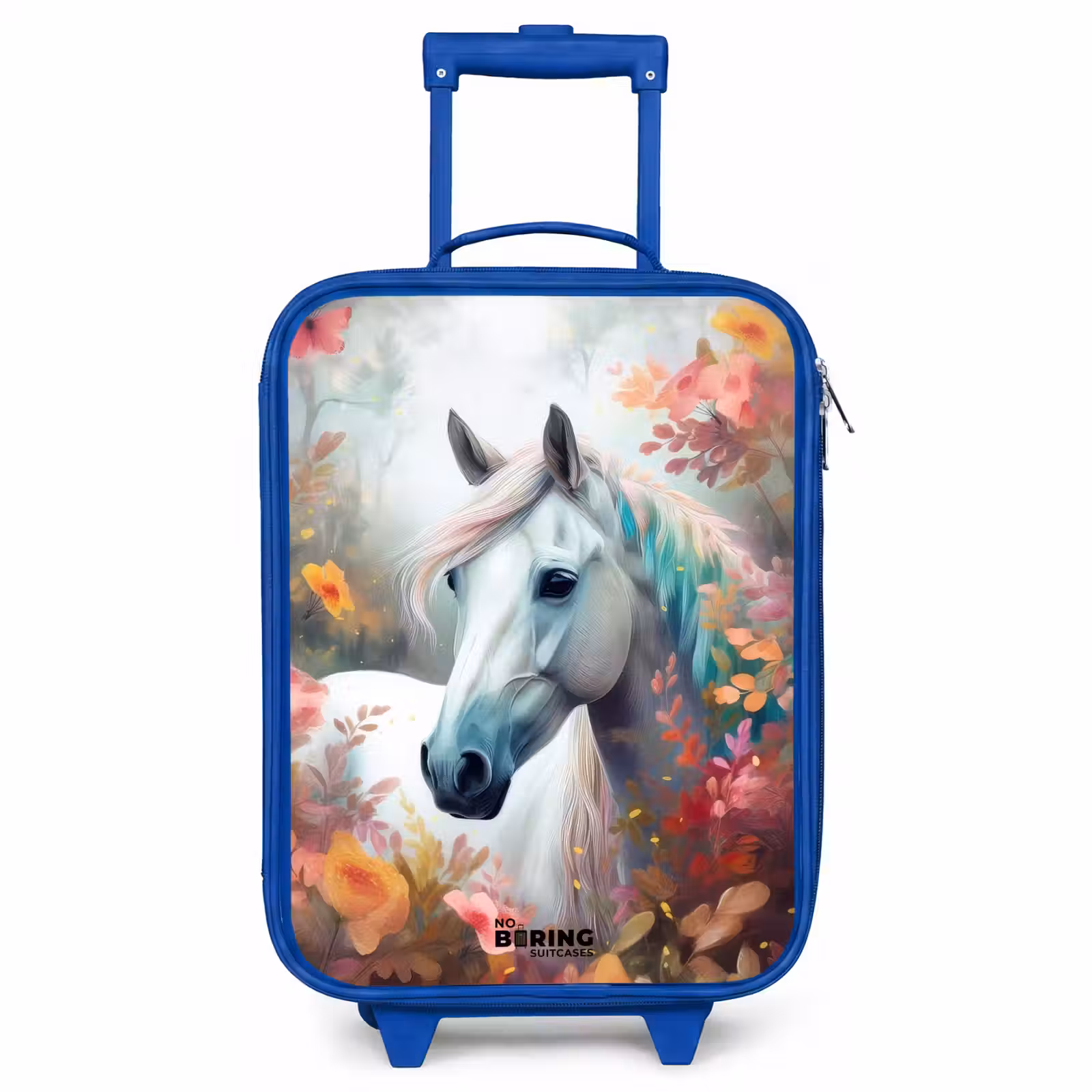 Kinderkoffer - Blauw - Wit paard omringd door bloemen — 1