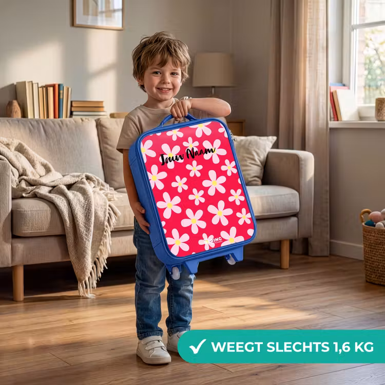 Kinderkoffer - Blauw - Madeliefjesmania hotpink — 2