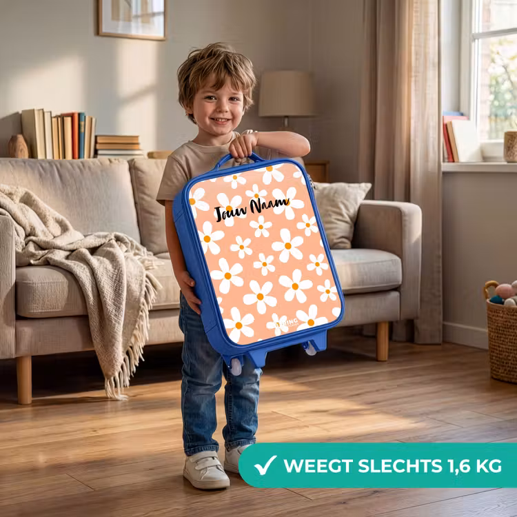 Kinderkoffer - Blauw - Madeliefjesmania perzik — 2