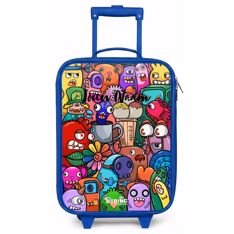 Kinderkoffer - Blauw - Monsters, bloemen en ijsje patroon — 1