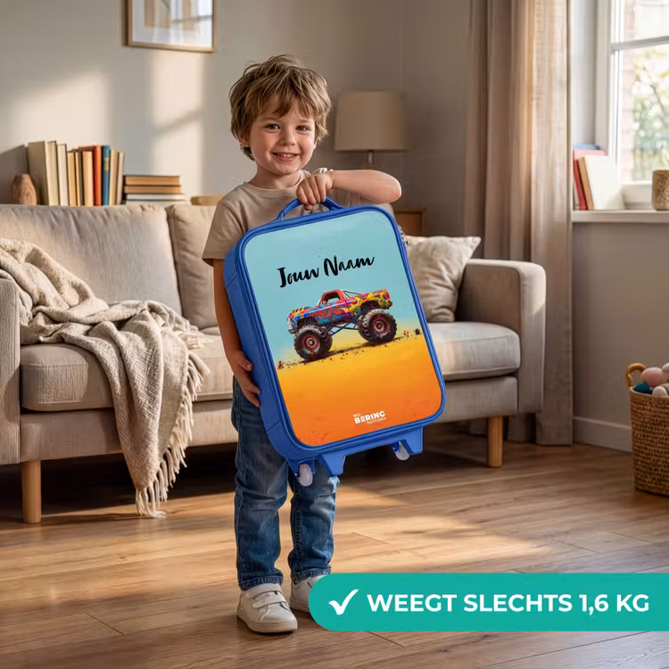 Kinderkoffer - Blauw - Monstertruck met Graffiti Print in het Zand — 2