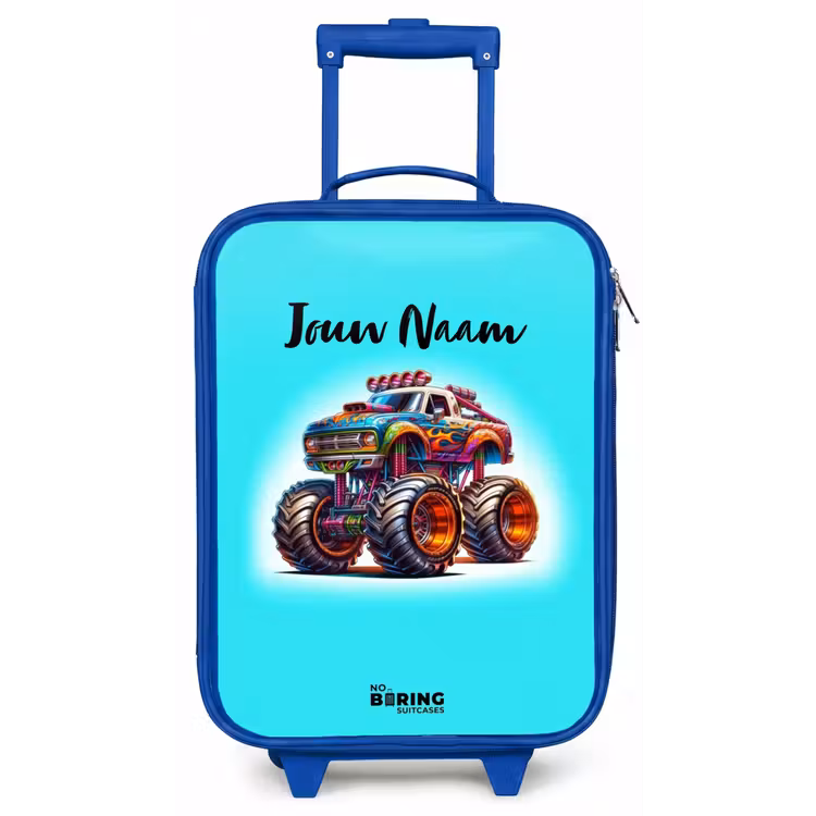 Kinderkoffer - Blauw - Monstertruck op Lichtblauwe Achtergrond — 1