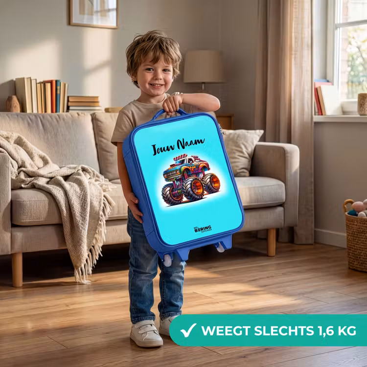 Kinderkoffer - Blauw - Monstertruck op Lichtblauwe Achtergrond — 2