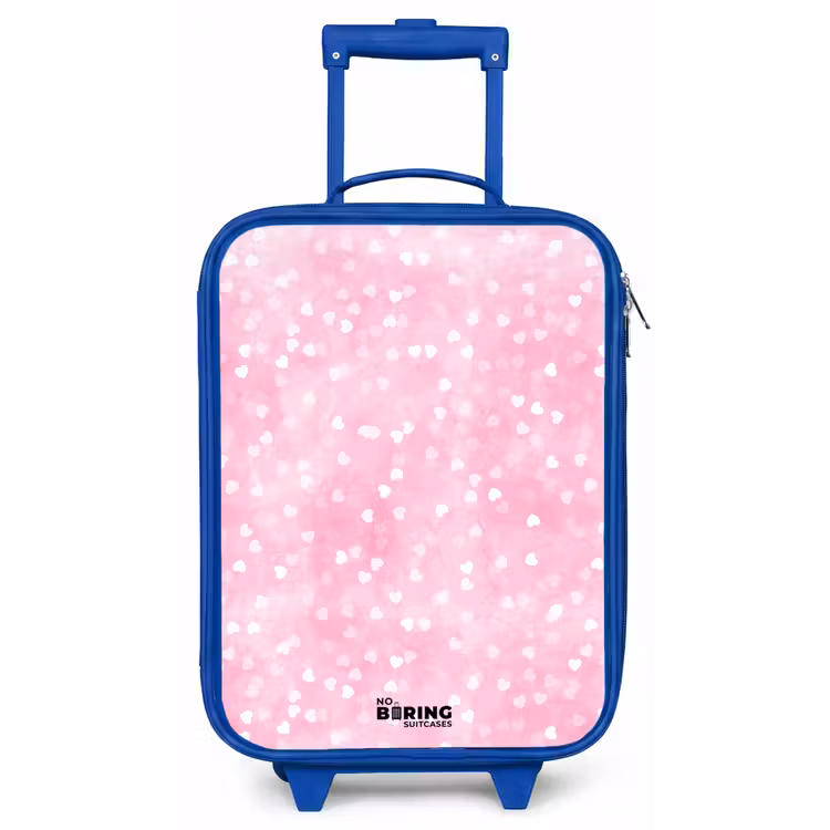 Kinderkoffer - Blauw - Roze glitter hartjes — 1