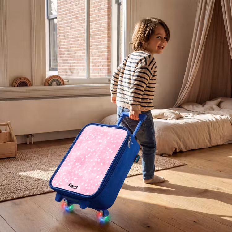 Kinderkoffer - Blauw - Roze glitter hartjes — 3