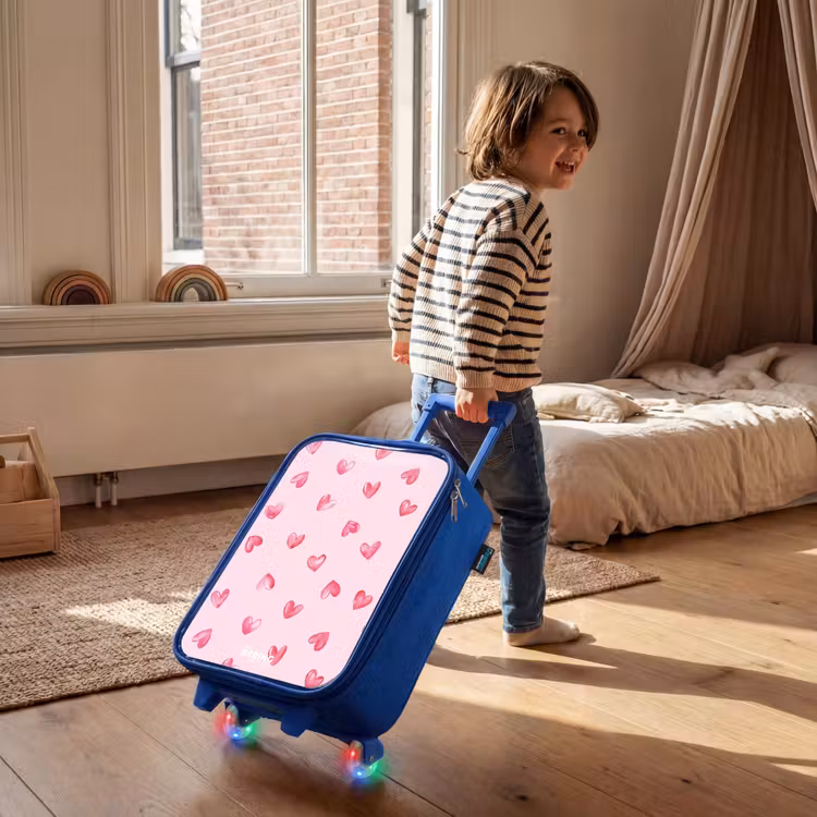 Kinderkoffer - Blauw - Roze hartjes — 3