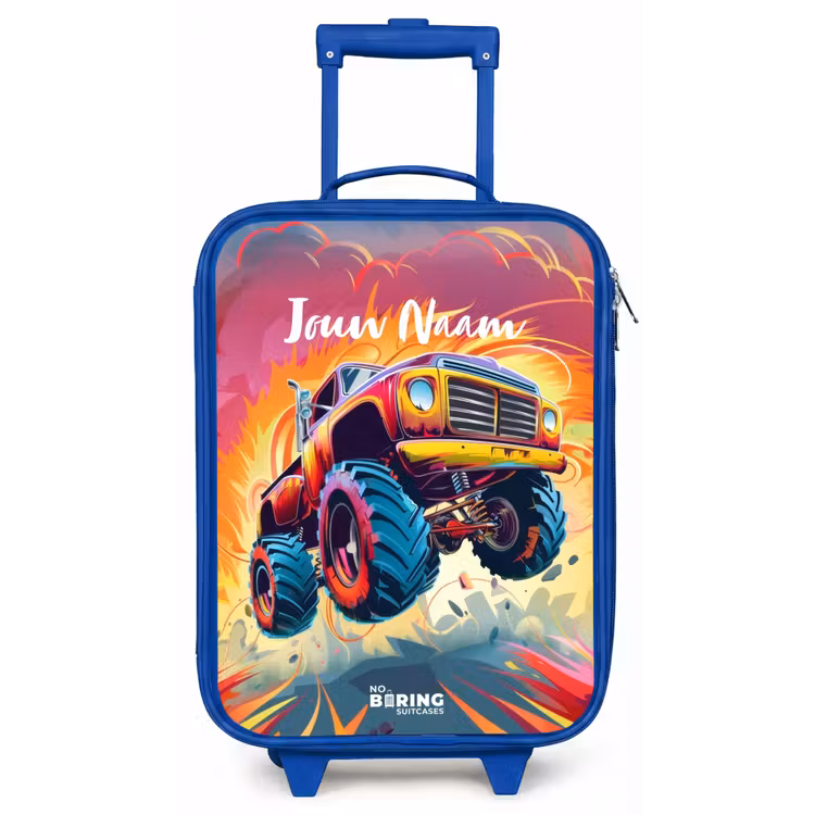 Kinderkoffer - Blauw - Roze Monstertruck Vliegt over het Asfalt — 1
