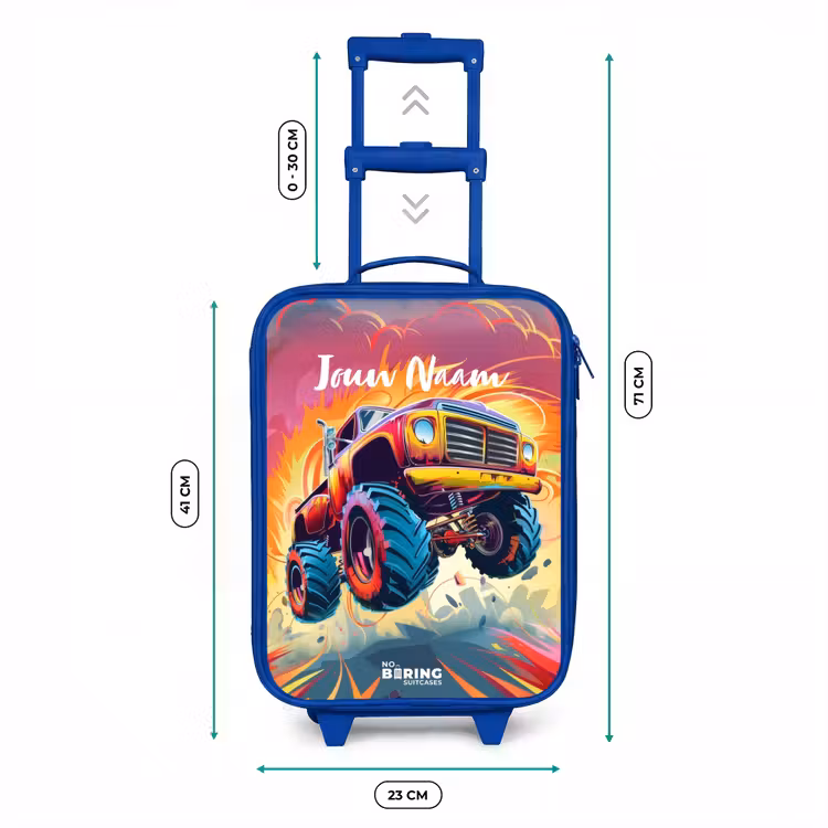 Kinderkoffer - Blauw - Roze Monstertruck Vliegt over het Asfalt — 6