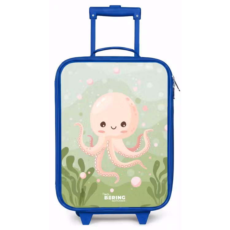 Kinderkoffer - Blauw - Roze octopus met een lach — 1