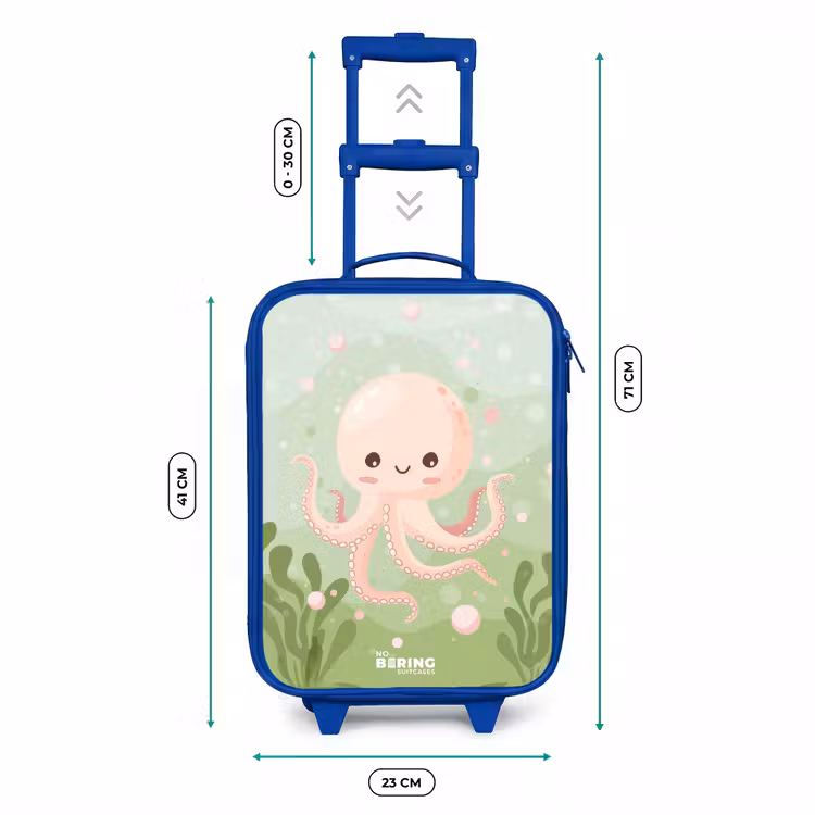 Kinderkoffer - Blauw - Roze octopus met een lach — 6