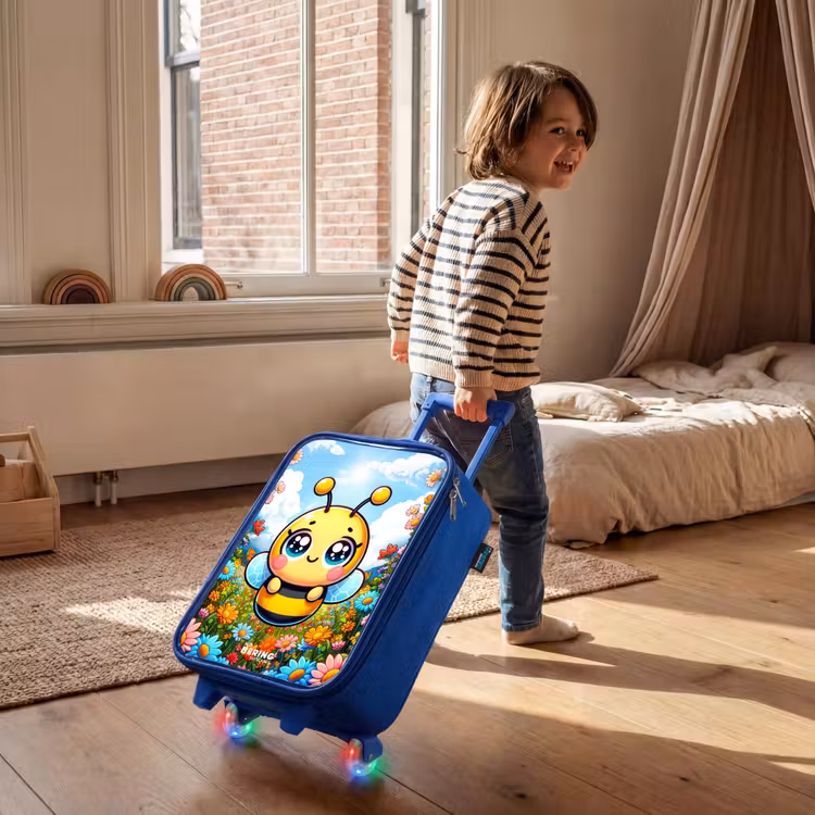 Kinderkoffer - Blauw - Schattige bij tussen de bloemen — 3
