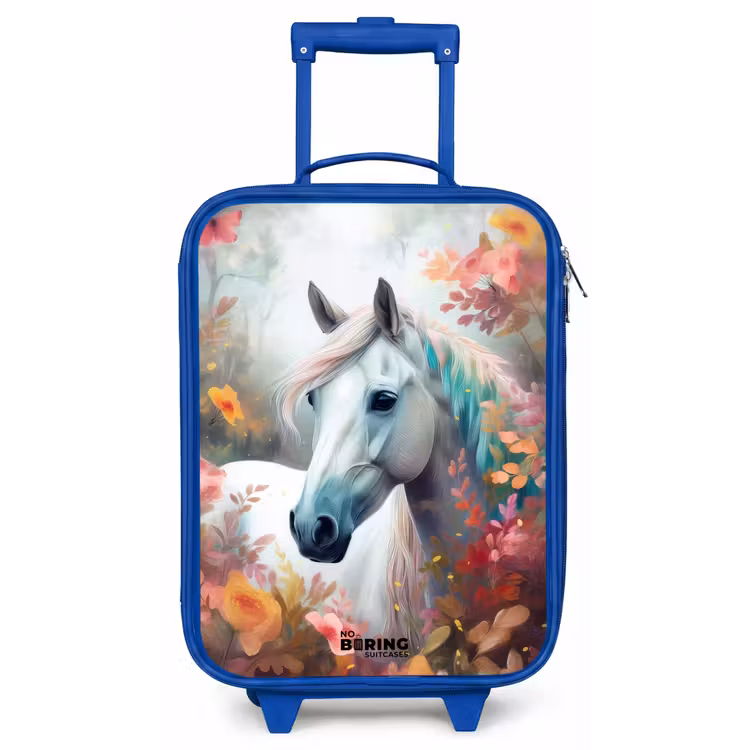 Kinderkoffer - Blauw - Wit paard omringd door bloemen — 1