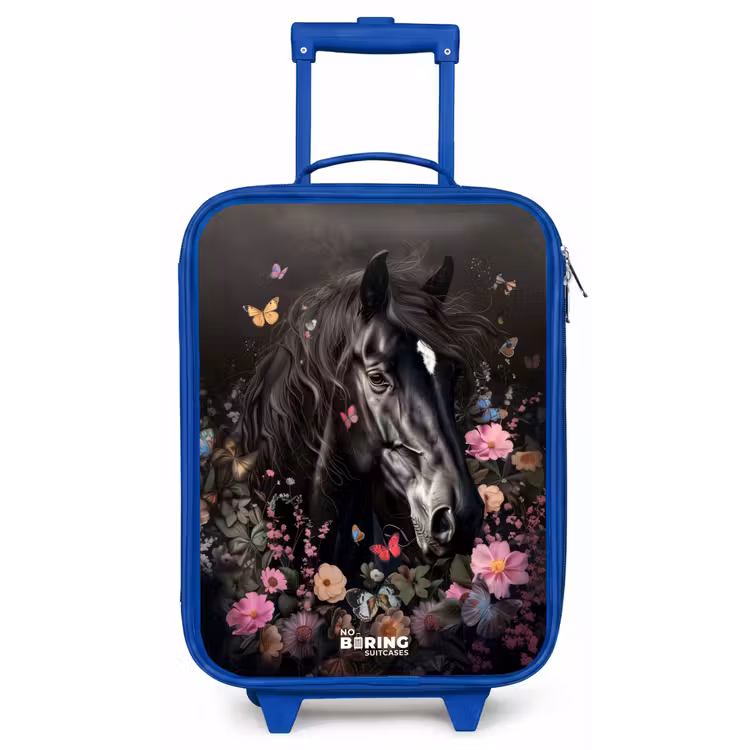 Kinderkoffer - Blauw - Zwart paard in bloei — 1