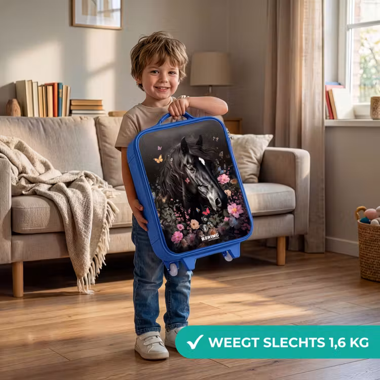 Kinderkoffer - Blauw - Zwart paard in bloei — 2