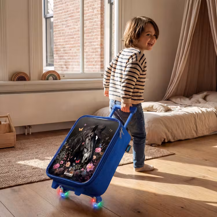 Kinderkoffer - Blauw - Zwart paard in bloei — 3