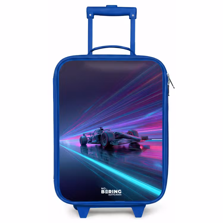 Kinderkoffer - Blauw - Neon - Raceauto - Lichtstrepen - Paars — 1