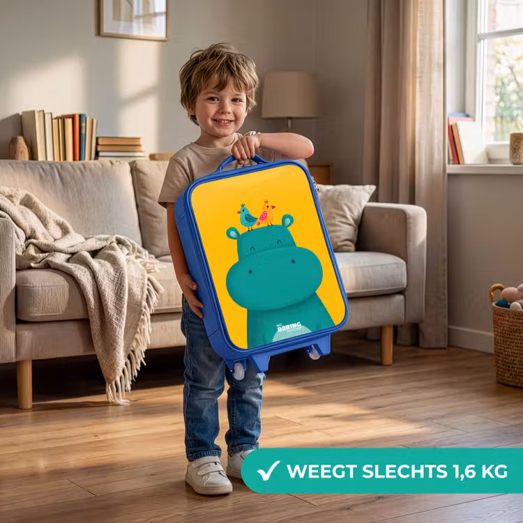 Kinderkoffer - Blauw - Nijlpaard - Vogels - Geel — 2