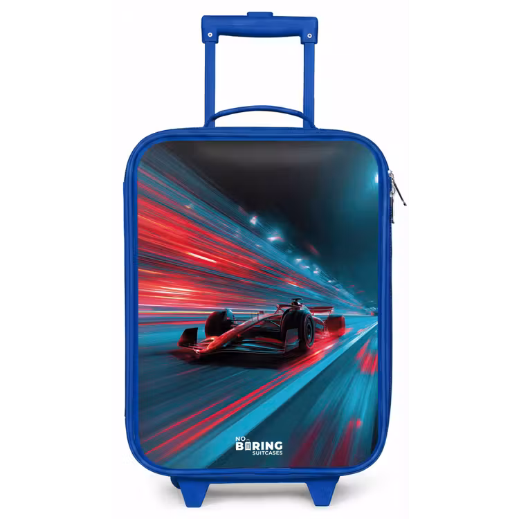 Kinderkoffer - Blauw - Raceauto - Baan - Neon - Verlichting — 1