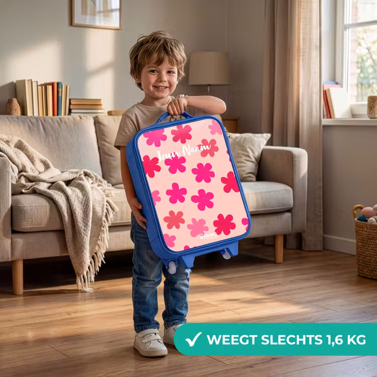 Kinderkoffer - Blauw - Roze bloemen — 2
