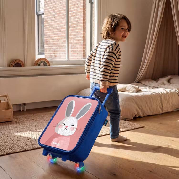 Kinderkoffer - Blauw - Roze - Konijn - Glimlach - Illustratie — 3