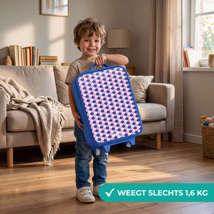 Kinderkoffer - Blauw - Schubben - Patroon - Blauw - Roze — 2