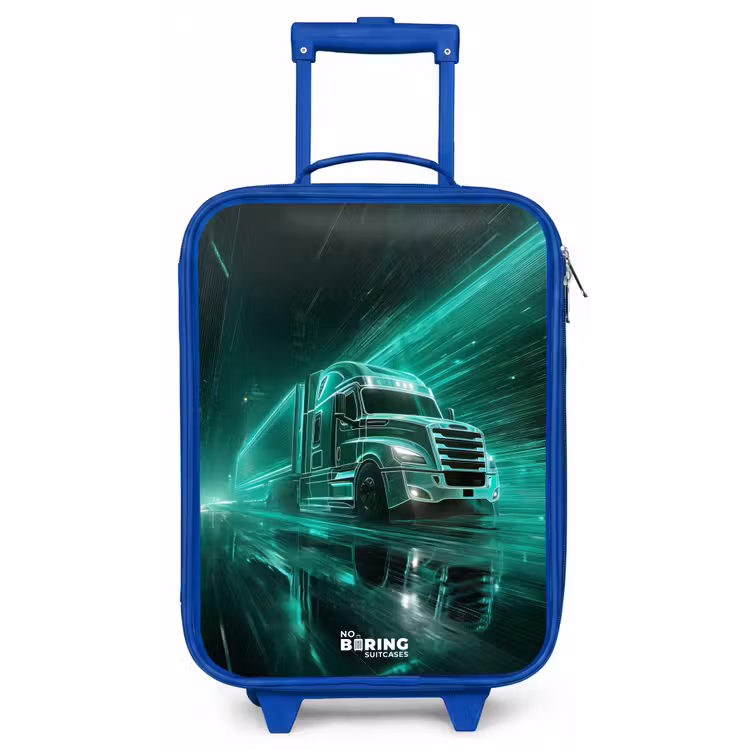 Kinderkoffer - Blauw - Vrachtwagen - Neon - Groen - Stad — 1