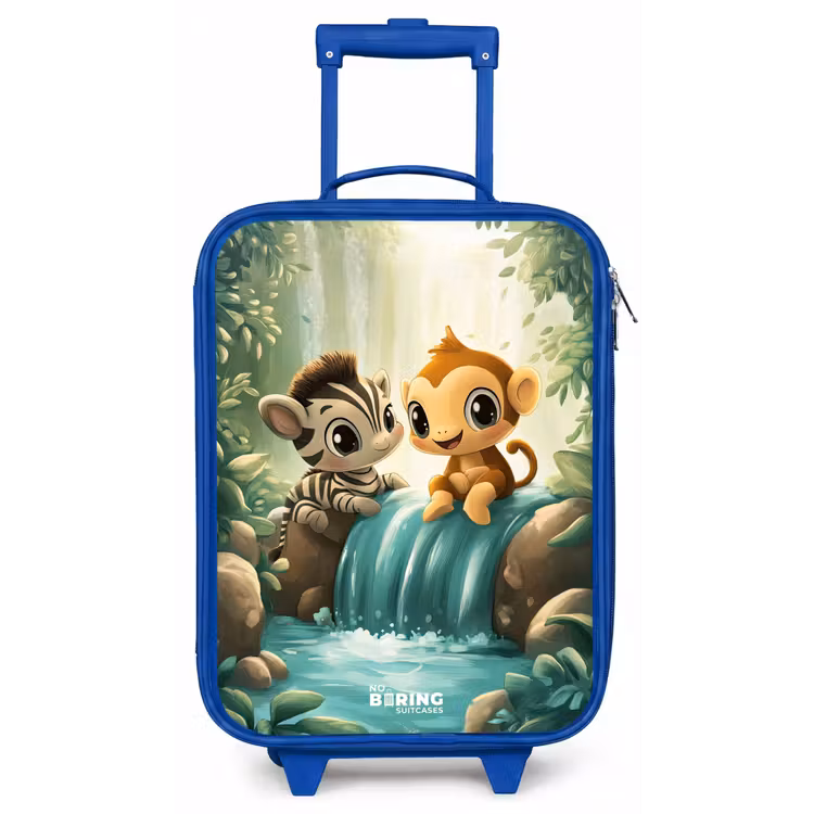 Kinderkoffer - Blauw - Zebra - Aapje - Waterval - Rotsen — 1